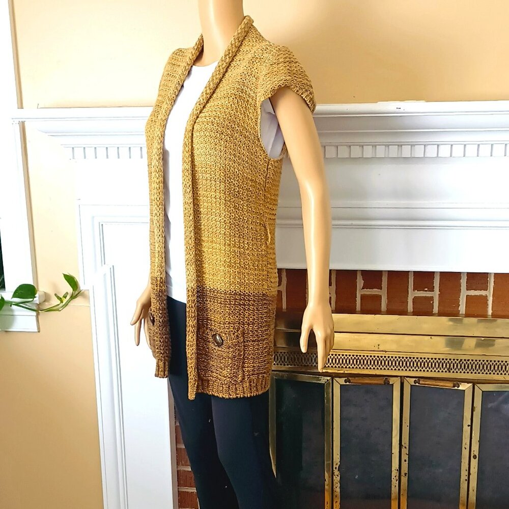American Rag Cie Long Cardigan L Tan & Brown Open Sweater. Front Button Pockets